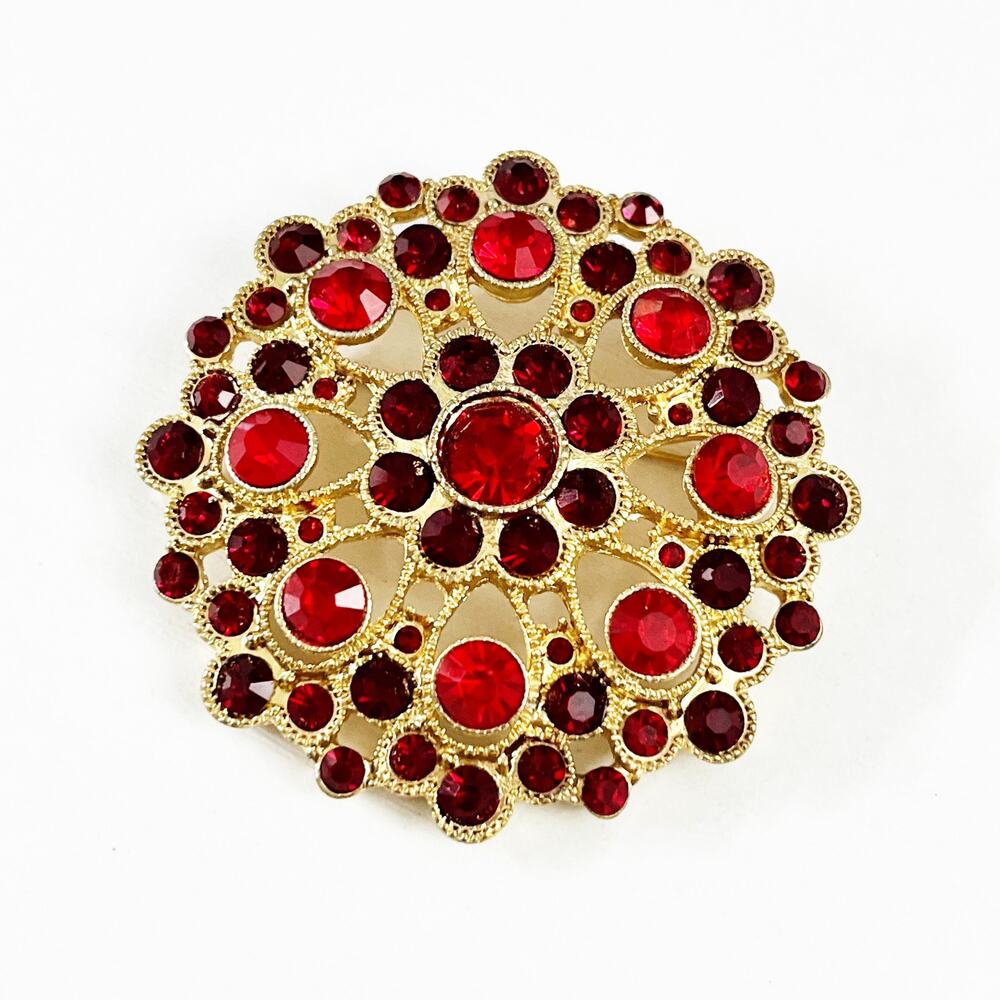 Monet Vintage Red & Gold Stone Brooch